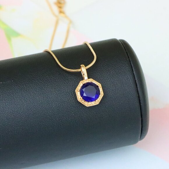 "Royal Purple Gemstone Pendant in Gold Octagon Frame, XPPT1390 - Picture 13 of 13
